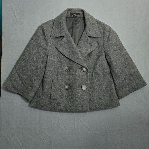 Theory Women M Grey Gerda Double Breasted Blazer Short 3/4 Sleeve Wool Blend - Picture 1 of 13